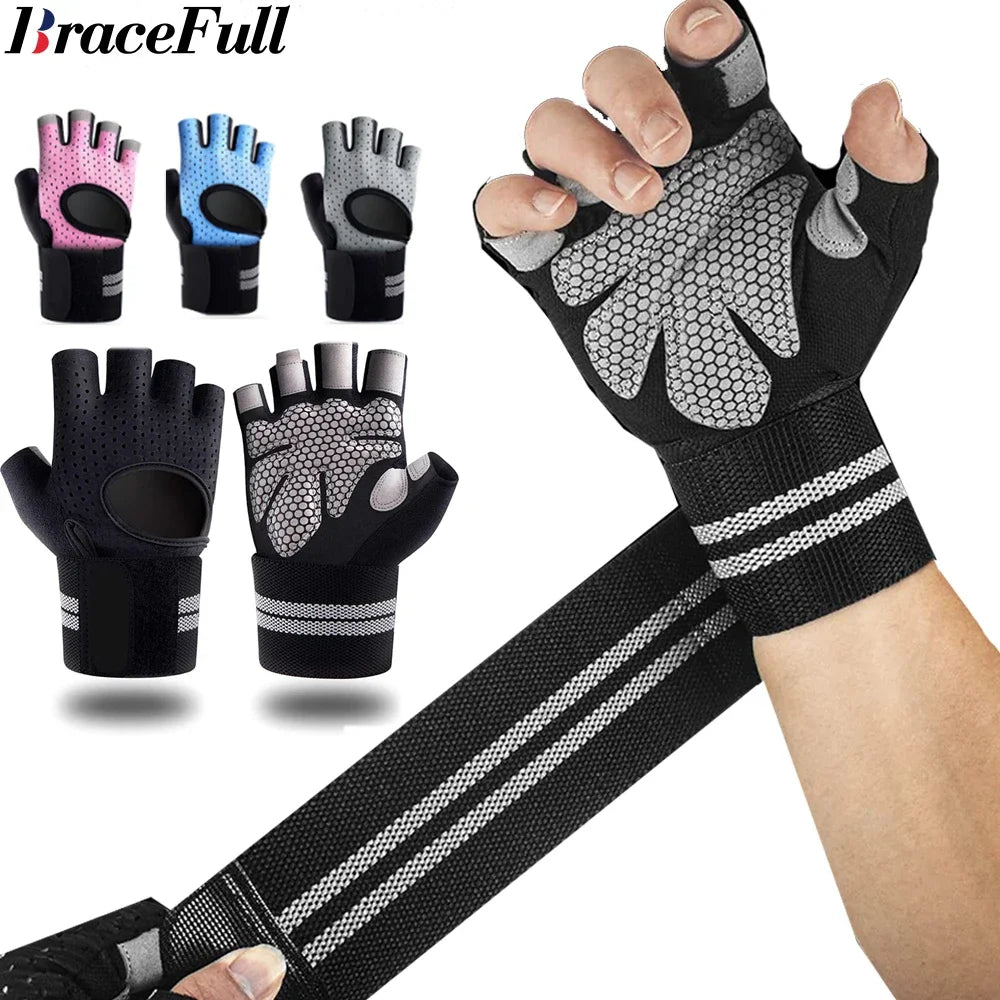 1Pair Half Finger Gloves with Wrist Wrap